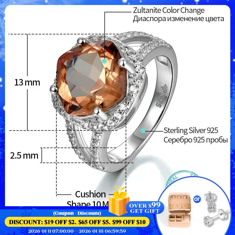 

Женское кольцо из серебра 925 пробы с зултанитом, обручальное кольцо с драгоценным камнем 6,5 карат