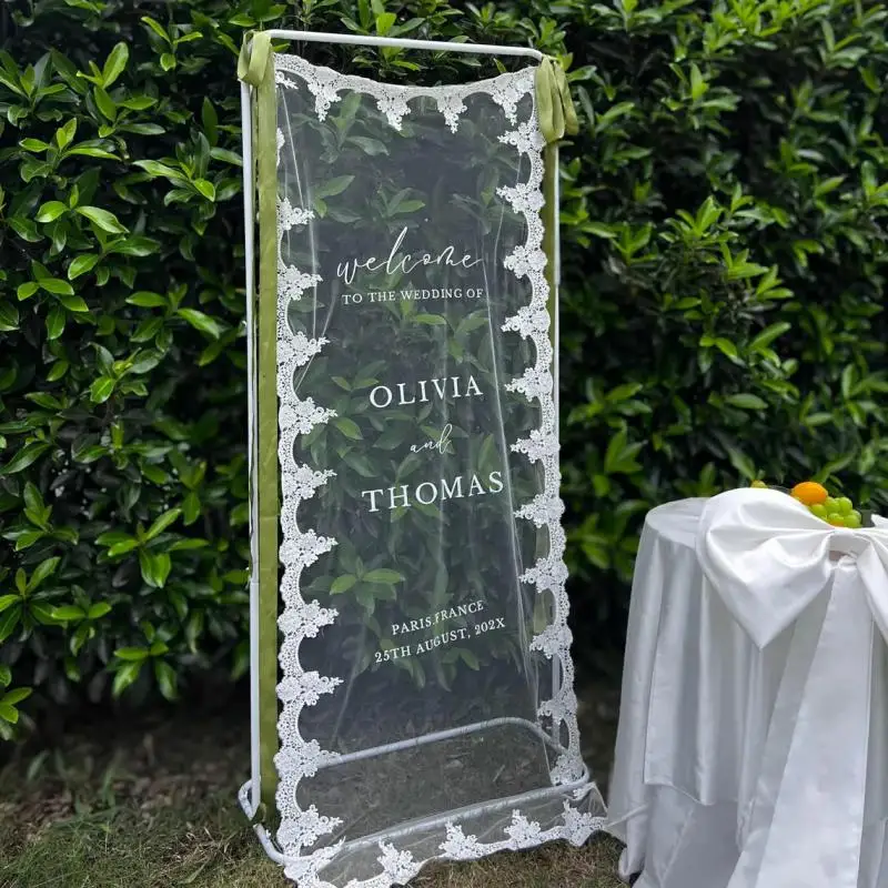 Personalized Banner Sign Party Arch Props Seating Chart Transparent Lace Reception Banner Customizable Table Layout For Weddings 3