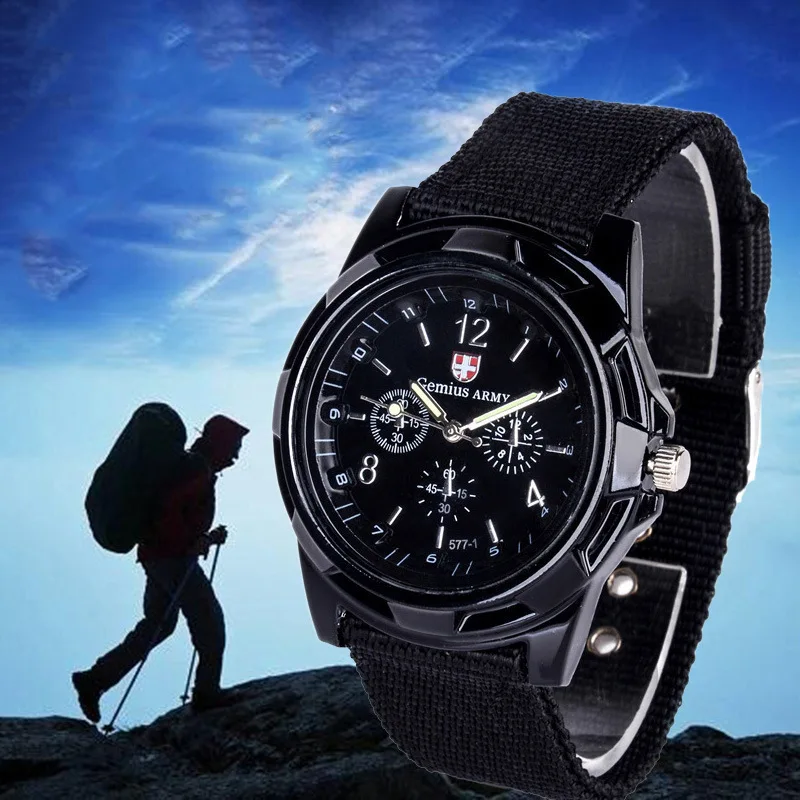 패션 Zwitserse Gevlochten Riem Militaire Gemius Zee, Land En Lucht Leger 스포츠 Horloge Groothandel