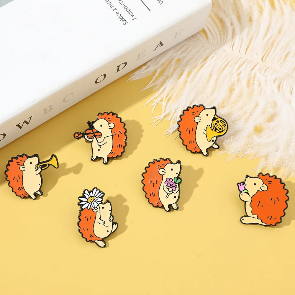 Cartoon Hedgehog Musician Audience Enamel Pins Custom Music Brooch Lapel Badge Bag Animal Jewelry Gift for Friends