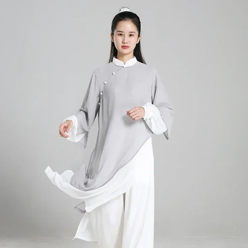 Tai Chi Clothes Women Wushu Clothes Kung Fu Competition Clothes Martial Art Uniform Wrinkle Free 2024 Light Gray