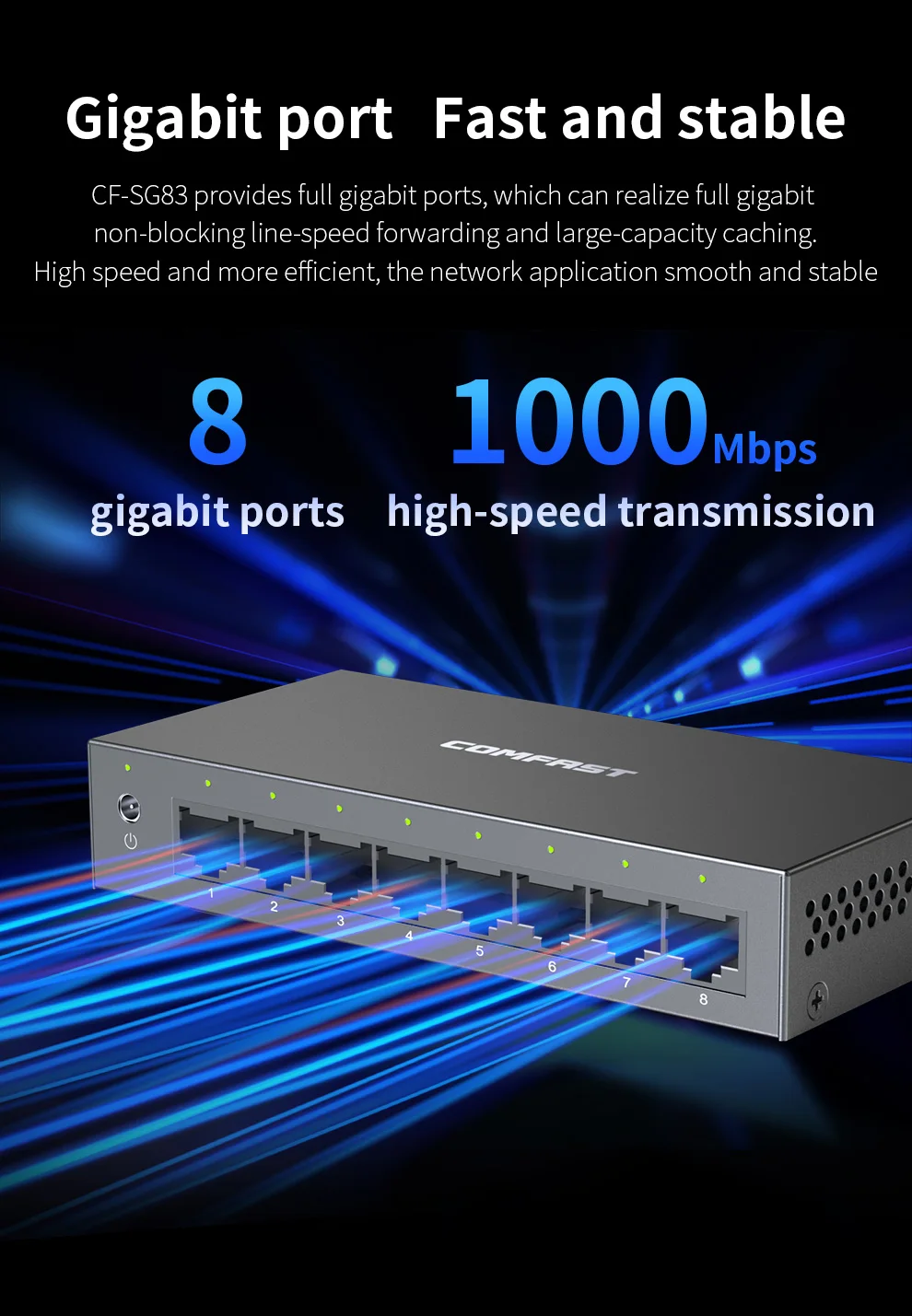 Comfast Gigabit Mini Switch Ethernet 8 Port 1000Mbps Fast RJ45 Hub Network Desktop Network Switcher Plug&Play Internet Splitter