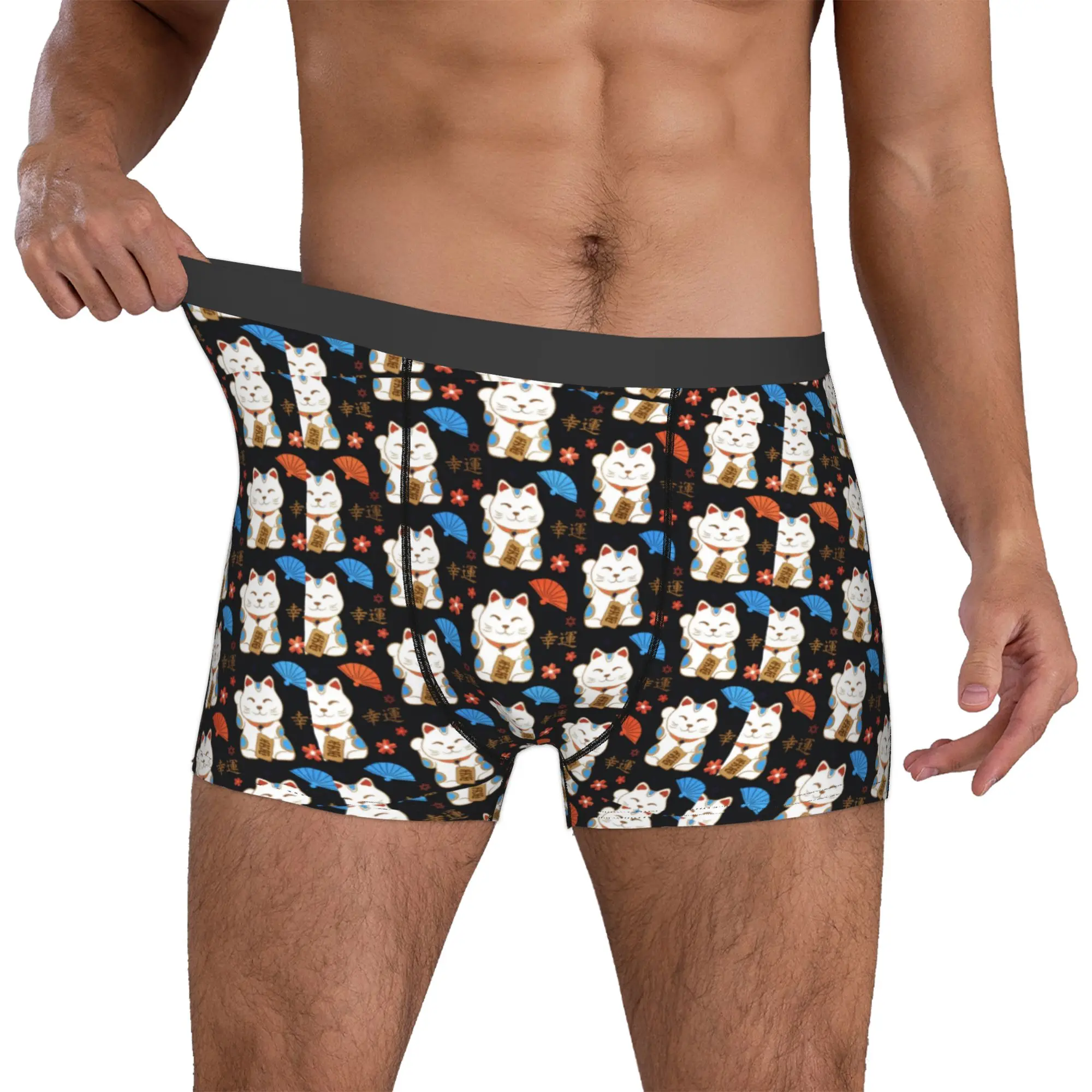 Novelty Maneki neko Cats Pattern Boxers Shorts Panties Male Underpants Breathable Japan Lucky Cat Briefs Underwear