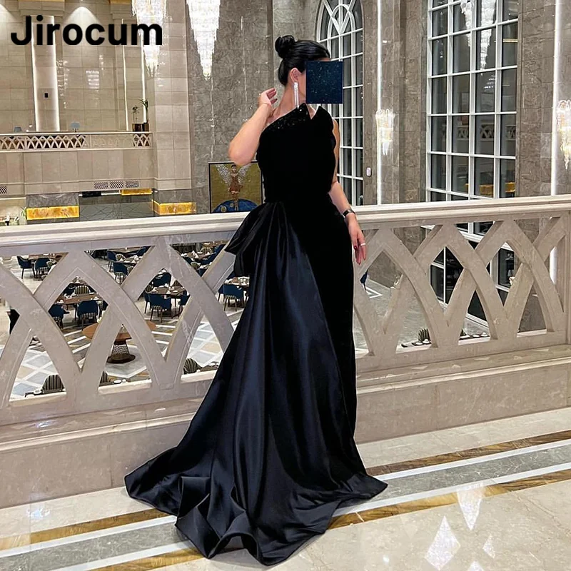 

Jirocum Black Mermaid Prom Dress Women's One Shoulder Beaded customized Party Evening Gown Floor Length Formal Occasion Dresses