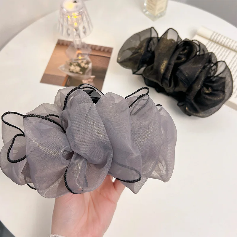 2023 New Large Chiffon Claw Clip Hair Bow Large Size Black Fabric Ribbon Bow Hair Clip Jaw Clamps Clips Accessories for Women