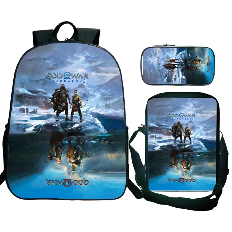 

God of War Ragnarok 3pcs/Set Backpack Kratos Atreus 3D School Student Bookbag Travel Laptop Daypack Shoulder Bag Pencil Case