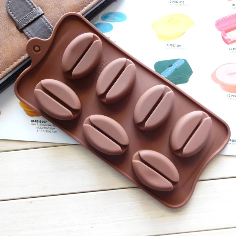 Silicone Mold for Chocolate Cookie Cutters, Cake Decorating Tools, Baked, Coffee Bean, Kitchen, 7 Holes