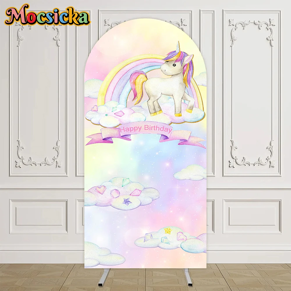 Mocsicka двусторонняя арка фотографии фоны с днем рождения торт Smash Единорог замок детские фотофоны студийный реквизит