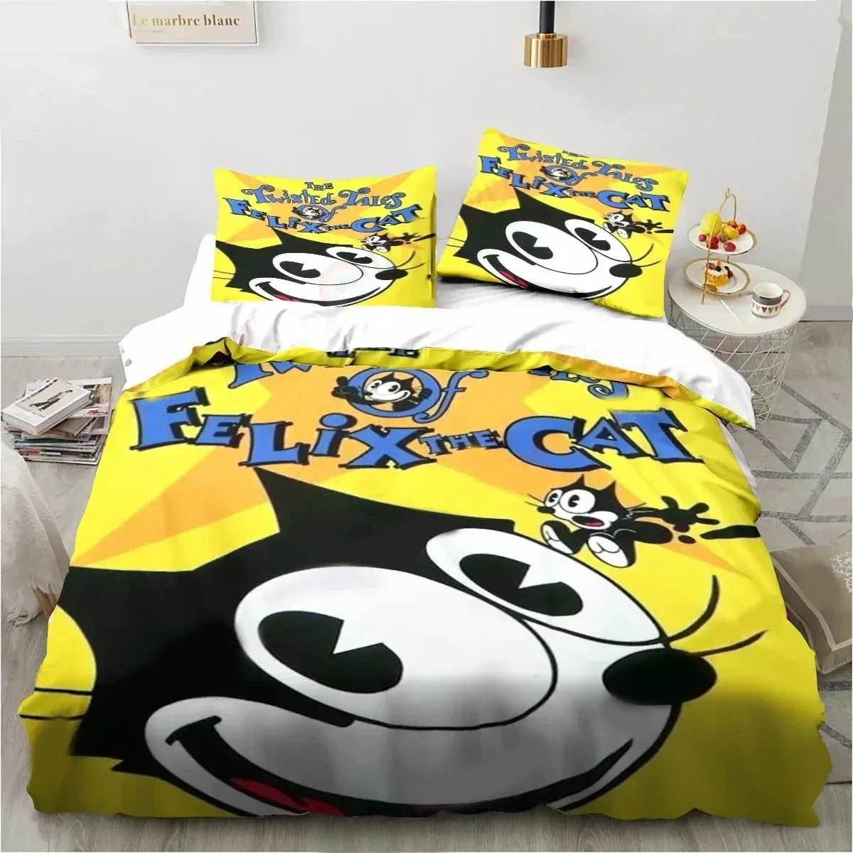 Cute F-Felix Cat Cartoon Bedding Set,Duvet Cover Comforter Bed Set Quilt Cover Pillowcase,King Queen Twin Size Boys Girls Adults