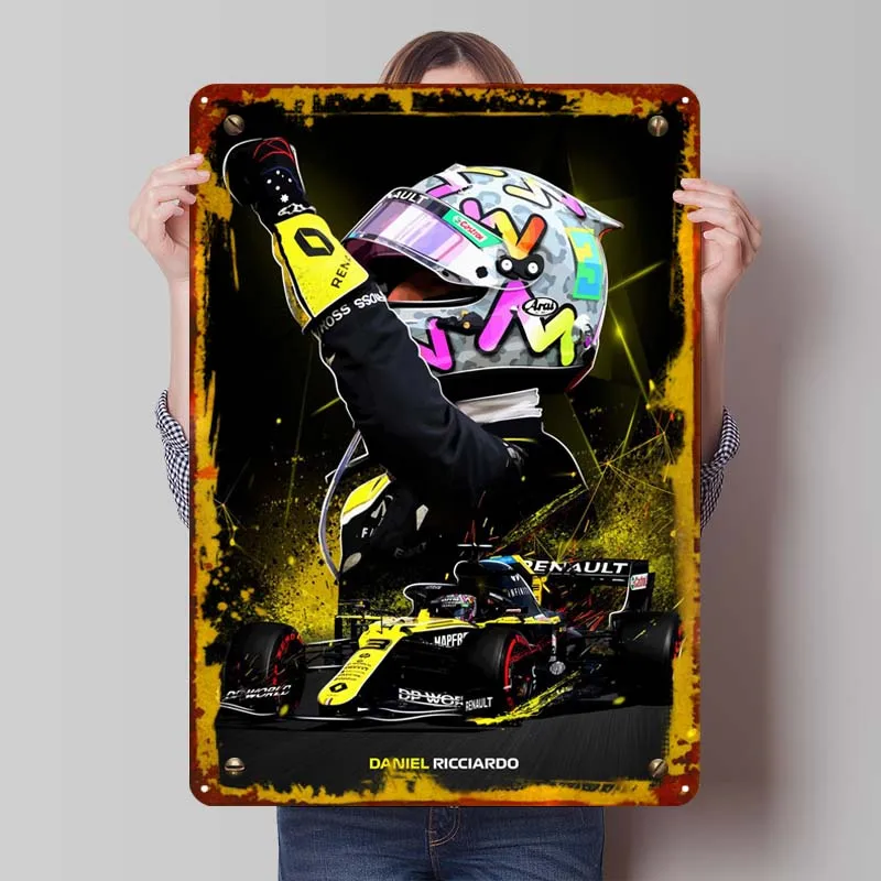 Daniel Ricciardo Formula1 Tinplate Sign Sports Poster Vintage Home Decor Items Custom Metal Signs for Wall Art Decoration Retro