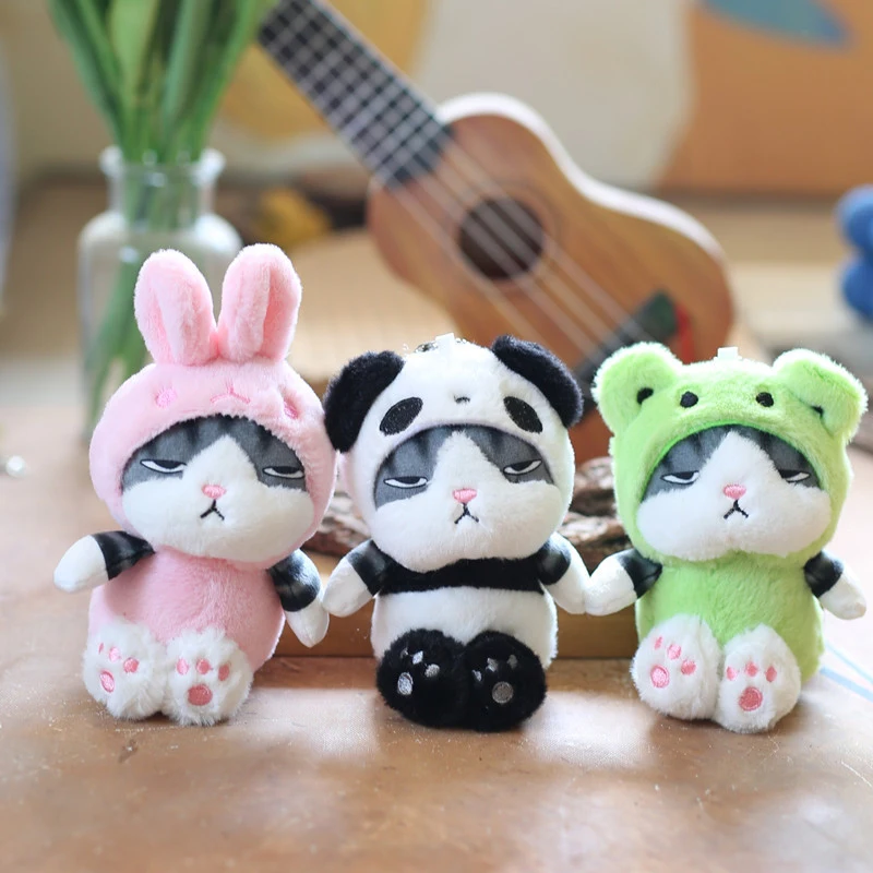 1PC Cute Cartoon Plush Kitten Animal Cross Dressing Headgear Doll Toys Pendant Keychain Backpack Ornaments Gift