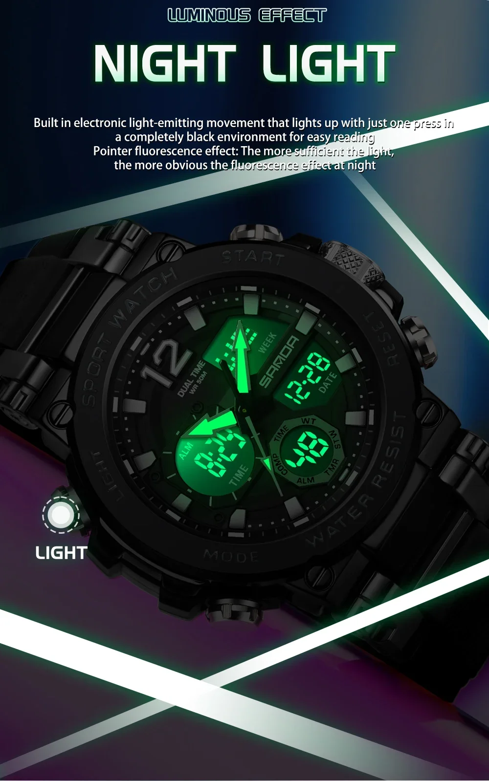 SANDA 6178 ساعة إلكترونية عصرية جديدة للرجال رقمية رائعة متعددة الوظائف مقاومة للماء ساعة رجالية عسكرية رياضية 2026