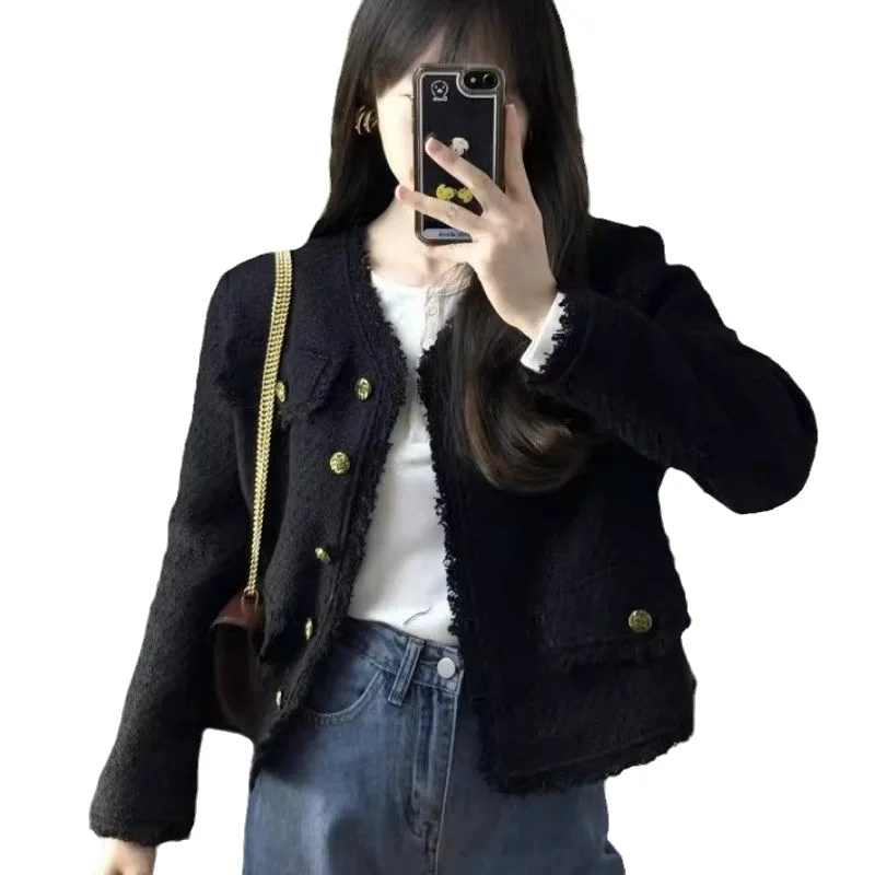 

Женское твидовое пальто Ele ort: дизайнерская новинка для весны, осени и зимы, стеганое, с круглым вырезом, верхняя одежда