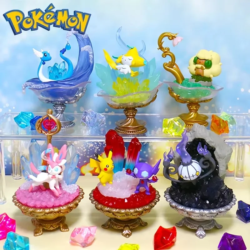 Genuine Anime Figure Re-ment Pokemon Gemstones 2 Pikachu Sylveon Lampent Dragonair Jirachi Whimsicott Action Figurine Model Doll