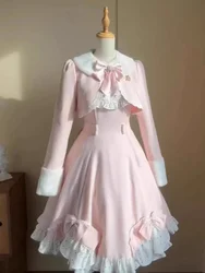 Christmas Pink Sweet Elegant 2 Piece Sets Woman Y2k Princess Japanese Bow Midi Dress Suit Female French Vintage Chic Outfits New