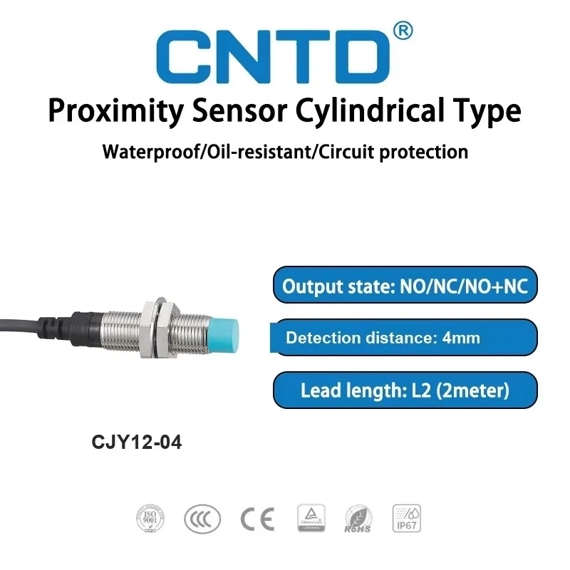 CNTD CJY12E-04 Non-Shielded Inductive Proximity Sensor M12 4mm 10-30V DC NPN PNP NO NC IP67 Waterproof Anti-interference