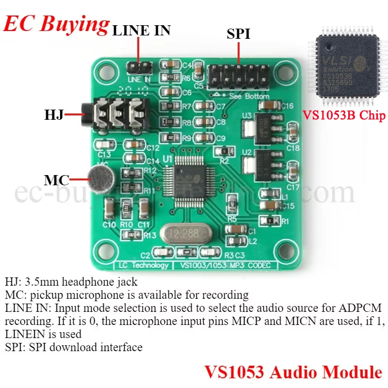 5Pcs/1pc VS1053 Audio MP3 Player Module Development Board onboard Recording SPI OGG Encoding Record Control Signal Filter DC 5V