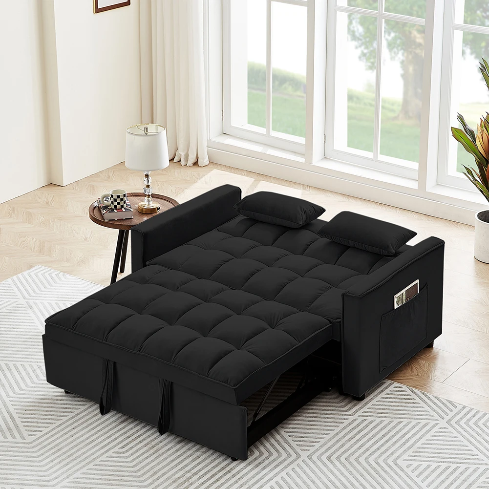 Convertible Sofa Bed, 3-in-1 Sleeper Sofa with Pull-Out Bed, 105-180° Adjustable Backrest, 55'' Loveseat Bed Chaise Lounge