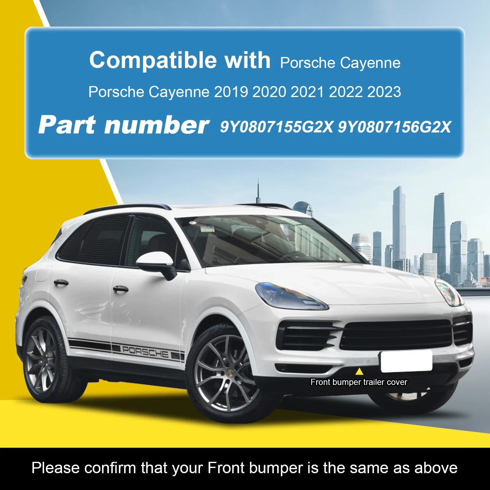 For Porsche Cayenne 2019-2023 Base GTS S Turbo Sport Front Bumper Tow Hook Cover Caps Left Right Set 9Y0807155G2X 9Y0807156G2X