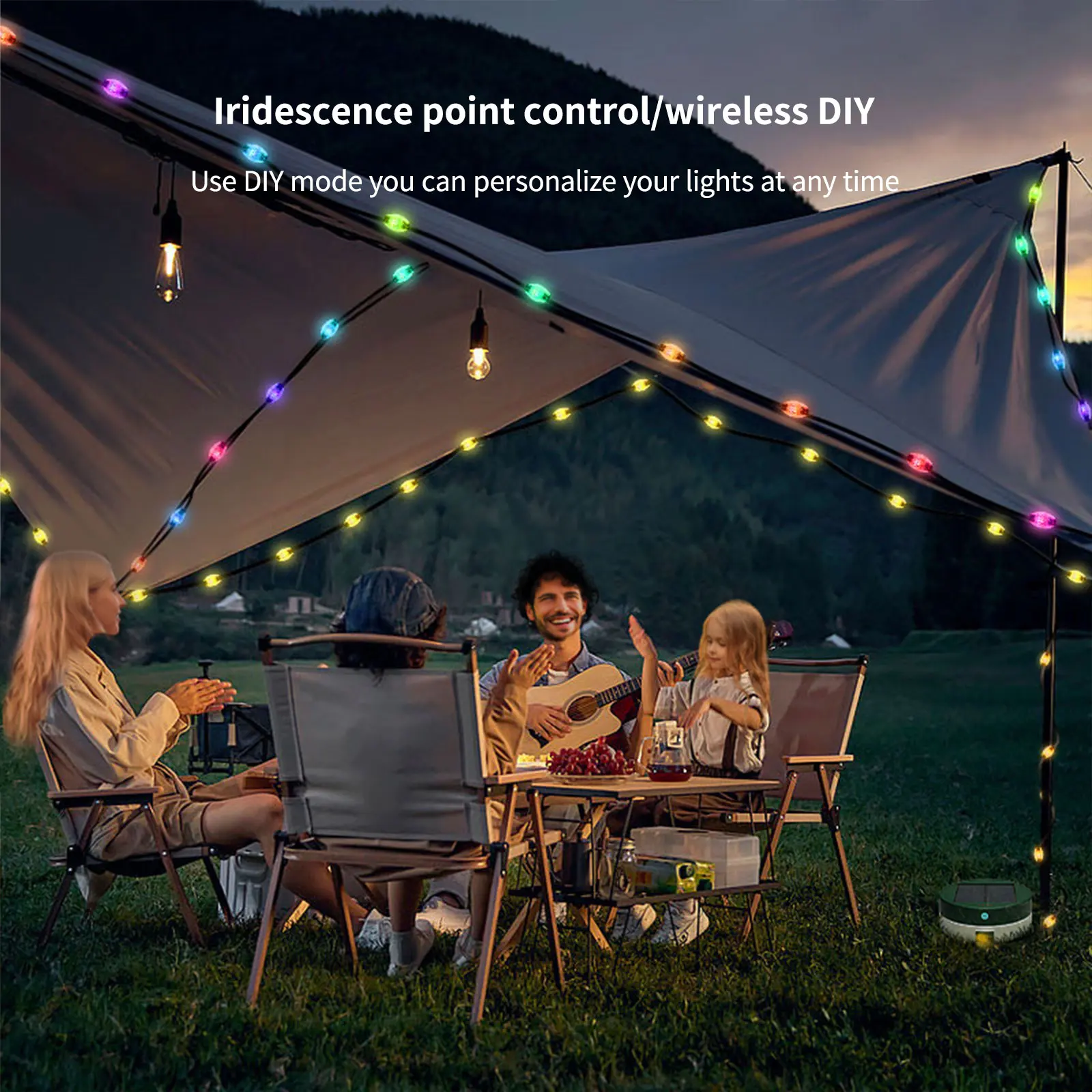 Solar Camping Lights RGB Ambient Light Outdoor Portable Storable Rechargeable LED String Lights Party Garden Decoration Lighting