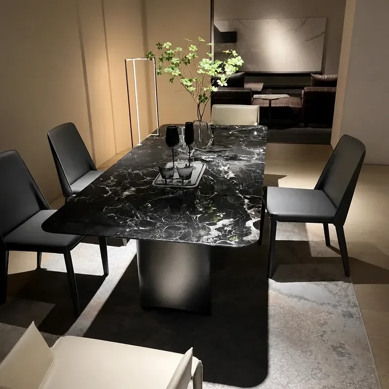 Black Rose Imported Marble Dining Table Rectangular Light Luxury Stone Table for Villa Living Room High End Household