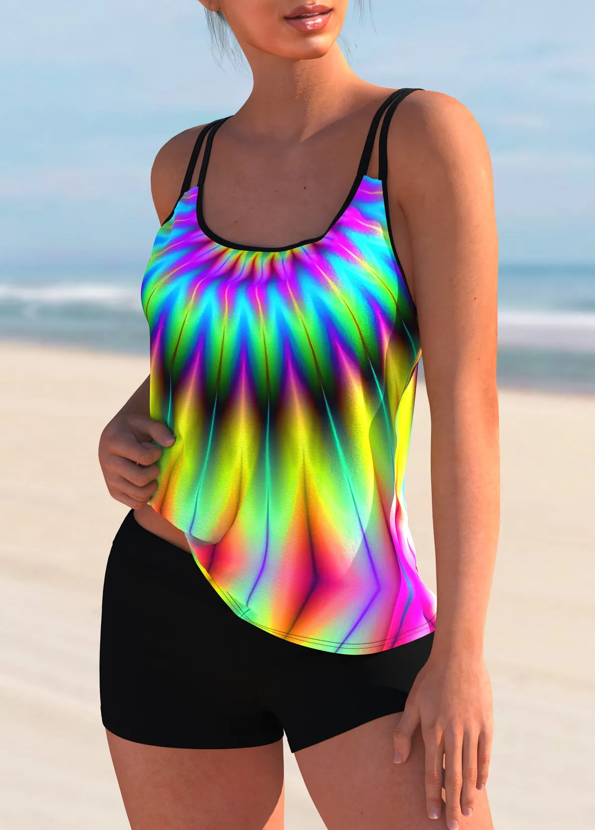 ツーピースビキニ水着女性の夏のセクシーなタンキニパッチワークマルチカラーのセクシーなビキニ休暇水着夏のビーチウェア