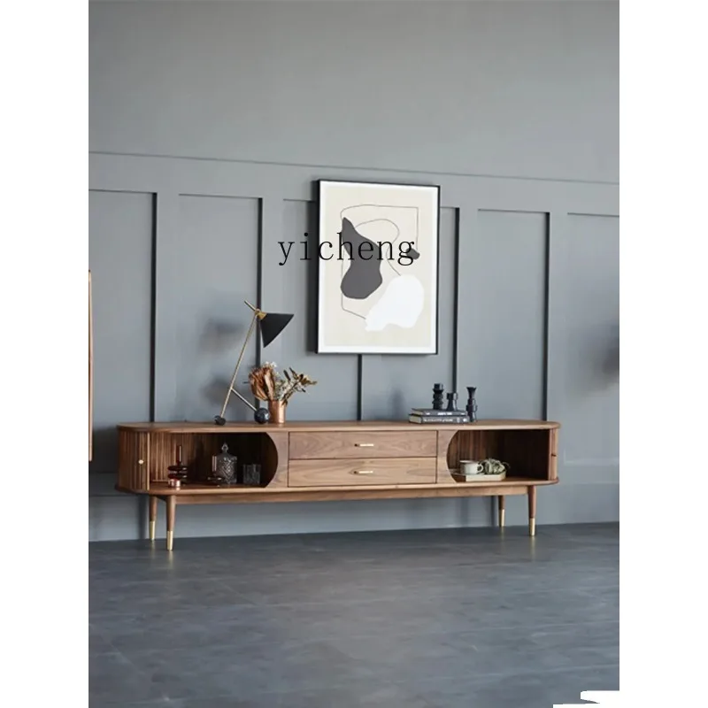 Black Walnut Solid Wood TV Cabinet, Rolling Shutter Door, Arc TV CabinetX24