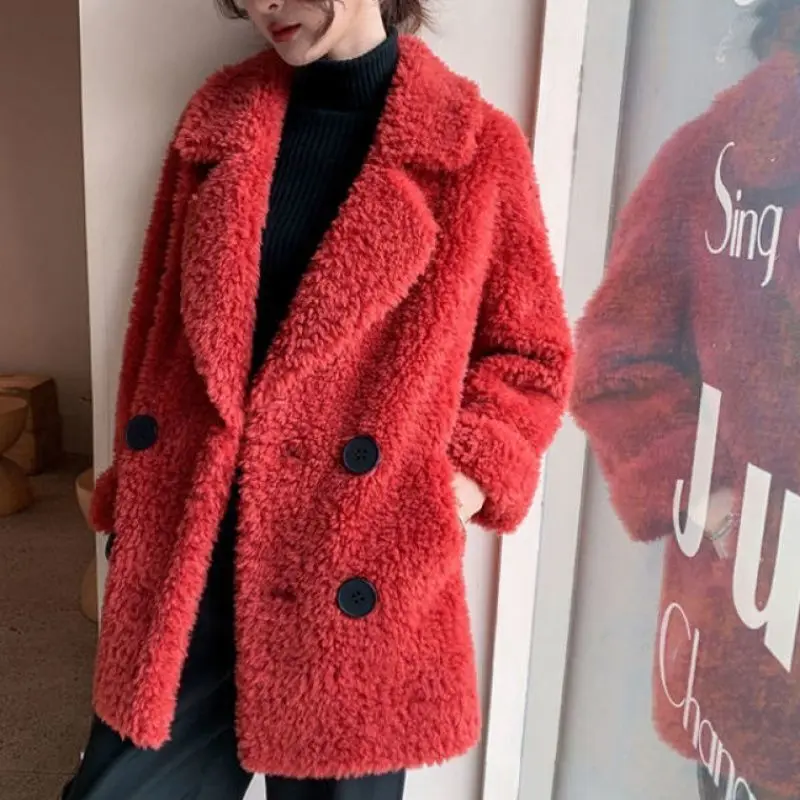 Thickened Imitation Lamb Wool Medium Long For Women 2024 Winter New Loose And Slimming Fur Integrated Granular Veet Coat