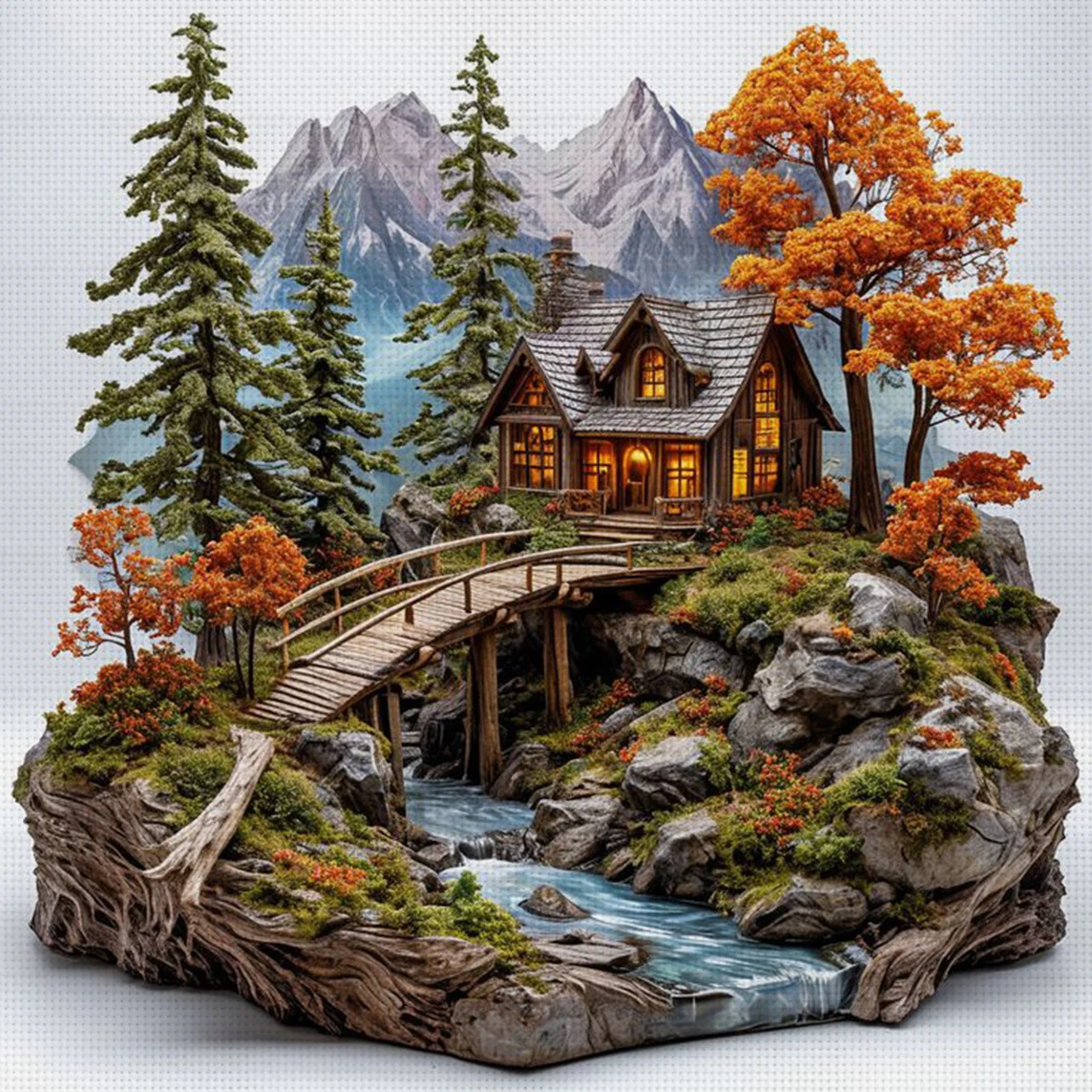 Berghütten-Kreuzstich-Set zum Selbermachen, 11CT-Stickerei, Heimwanddekoration, Geschenk, handgefertigtes Material, rahmenlos, halbfertig, 36×36 cm
