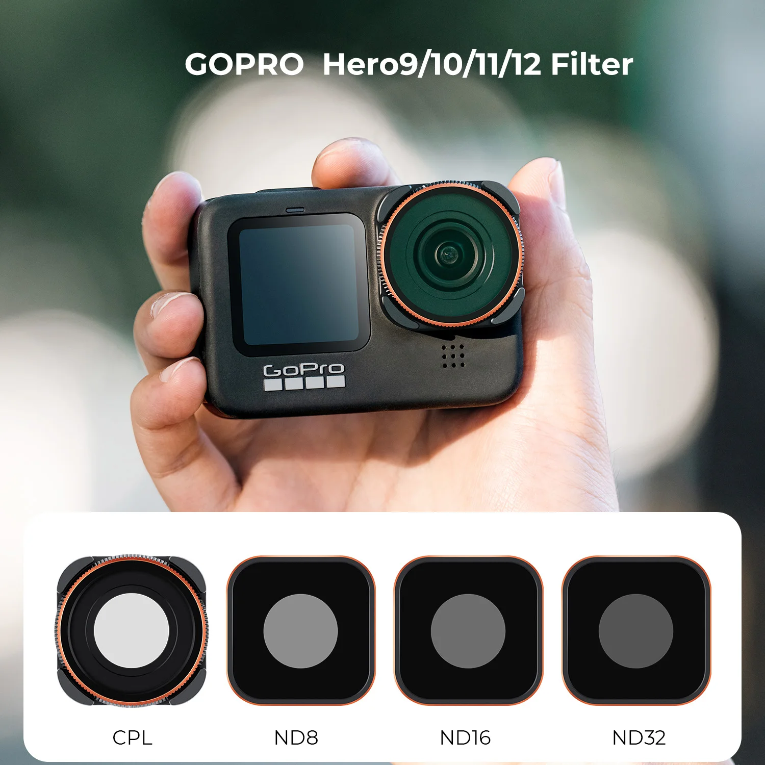 K&F Concept Action Camera 4pcs Filter Set (ND8+ND16+ND32+CPL) with Anti-reflection Green Film for GOPRO Hero 9/10/11/12