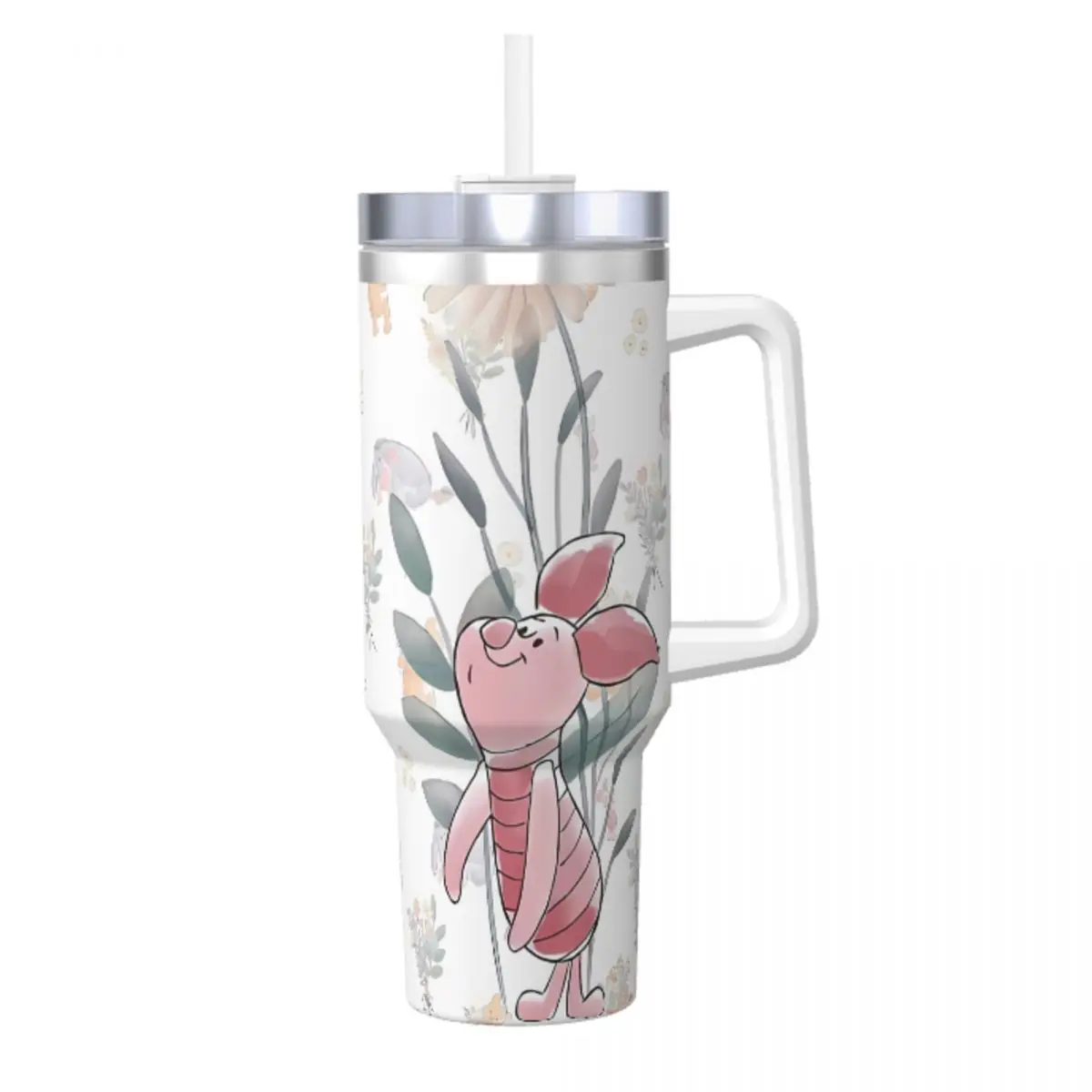 Winnie The Pooh Piglet MINISO Stainless Steel Tumbler Driving Thermal Mug With Straws and Lid Large Car Mugs Cold Drink Bottle