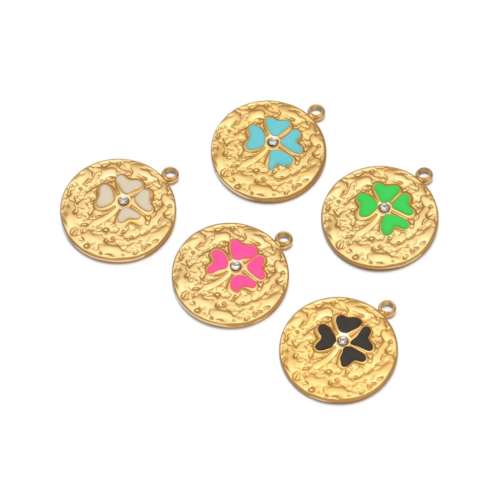 

5 шт. Золотые круглые подвески из нержавеющей стали с эмалью в форме сердца и цветка оптом для изготовления украшений своими руками: серег, ожерелий, фурнитура для девочек