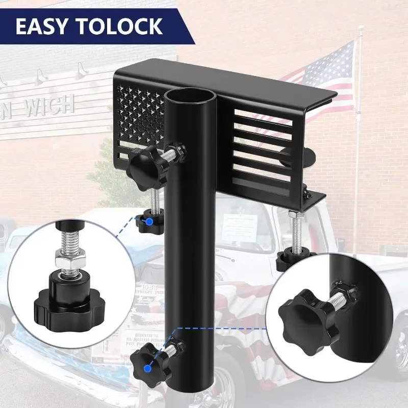 Lathe flagpole holder No drilling required Pickup truck flagpole holder Fits 1.3 inch flagpole 2 pieces