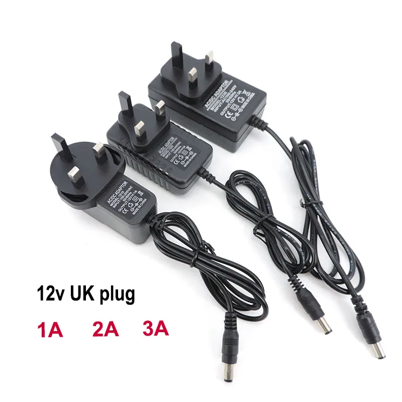 3pin UK Plug AC 220V to DC 12V 1A 2A 3A 1000ma 2000ma 3000ma Power Supply Transformer Charger Adapter 5.5x2.5mm for led strip o1