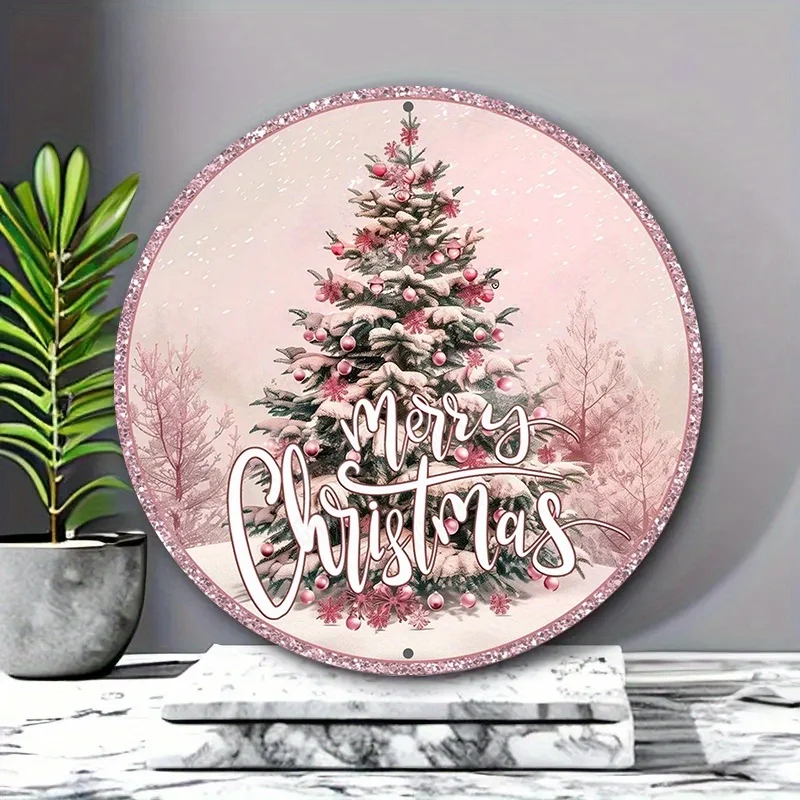 2D Cute Retro Blush Xmas Tree Winter Landscape Wooden Platter Furniture Hanging Ornament Lounge Entryway Holiday Household Decor