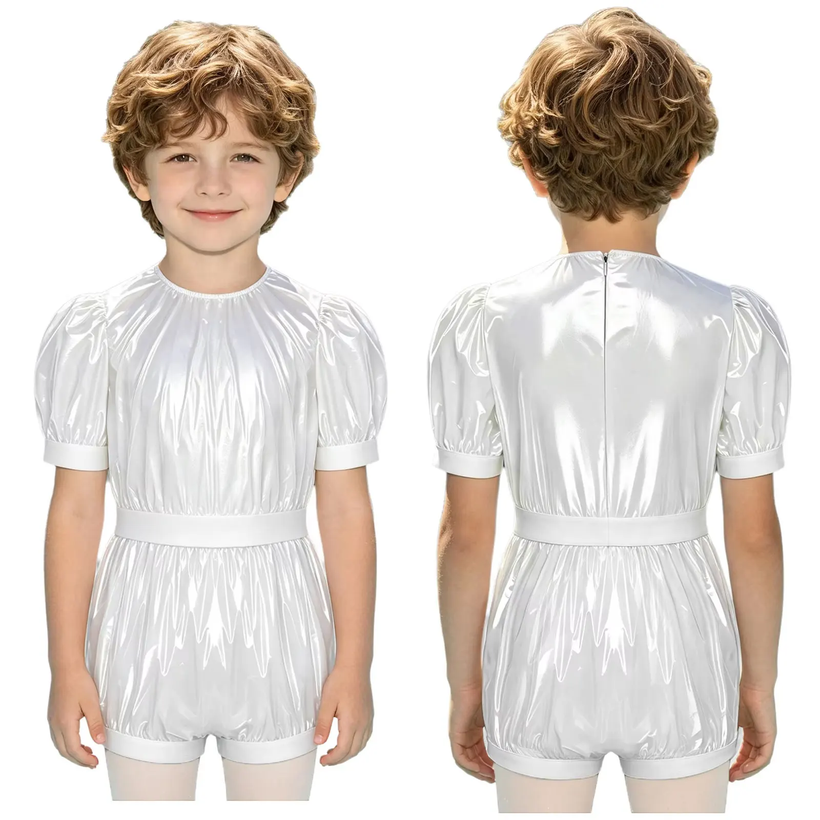 Kids Shiny Waterproof Diaper Over Bodysuit Swimsuit Buttoned Crotch One-piece Leotard Rompers Adaptive Special Needs Clothing