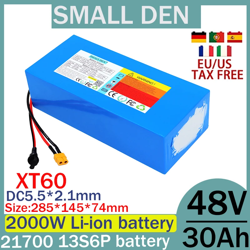 NEW 48V 30ah 21700 13S6p lithium battery pack 750W 1000W 2000W battery swimming boat off-road vehicle electric vehicle