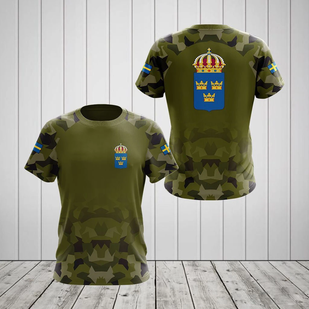 Sweden Emblem Camouflage Customize T-shirts Summer Unisex Oversized Tees Casual Short Sleeve Tops Adults and Kids Sportswear