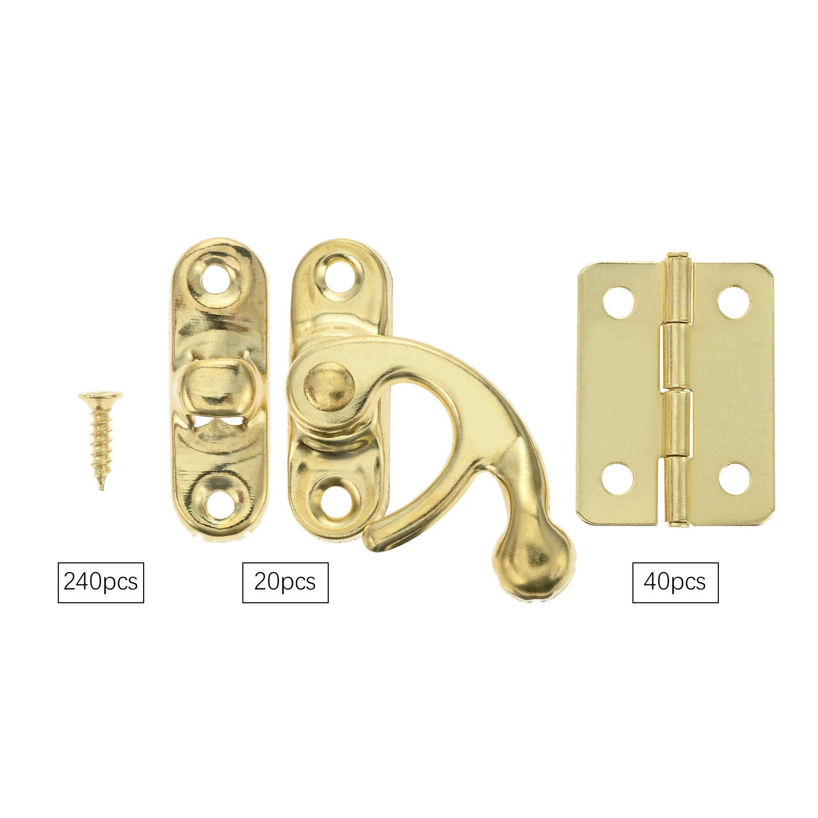 60Pcs/Set Bullhorn Latch Hasp & Rounded Corner Hinge Horn-Shaped Lock Buckle for Retro Jewelry Box Gift Boxes Decorative Cabinet