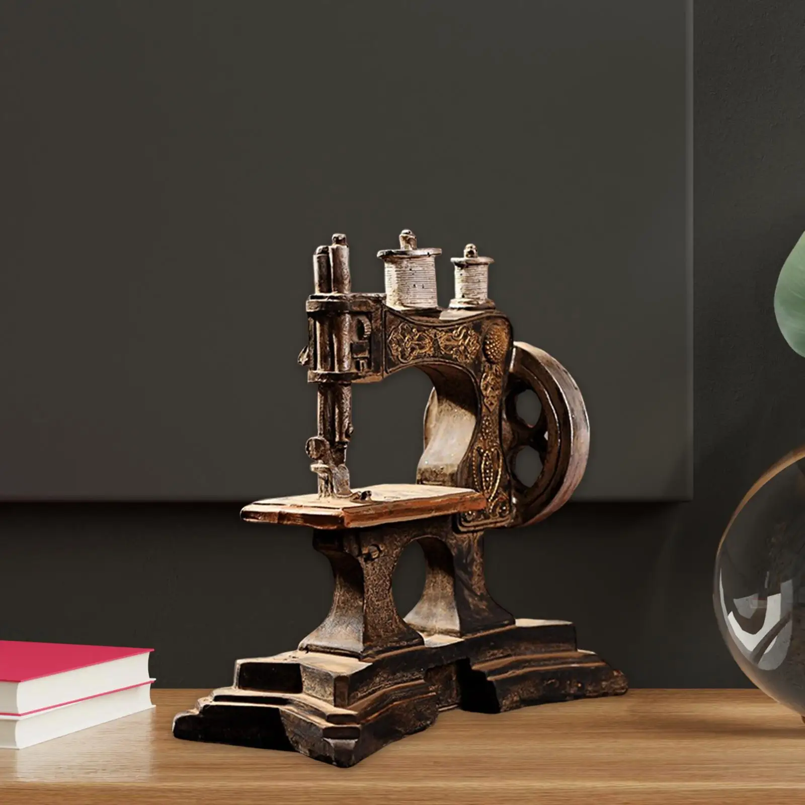 Antique Style Sewing Machine Resin Statue Entrance Home Figurine Sculptures