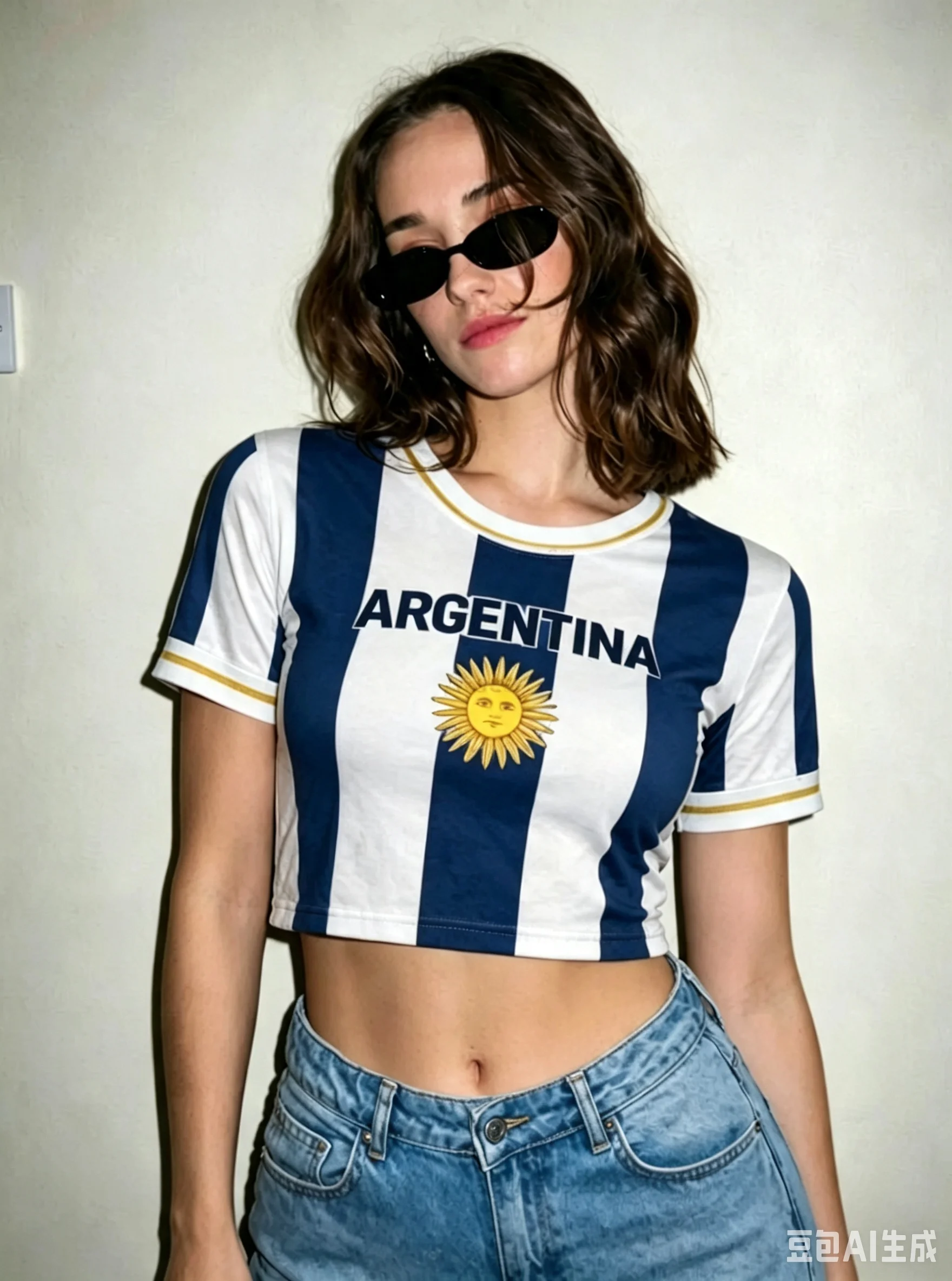 2026 MEN Women Cheerleaders Crop Sexy Y2k Top Argentina FLAG Soccer O-Neck Short Sleeve Jersey T-Shirt Tees Hip Hop T-Shirt view 4