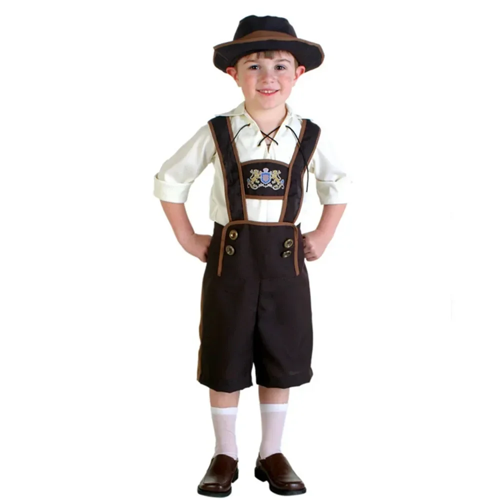 German Bavarian Lederhosen Festival Outfit Oktoberfest Kids Boy Peasant Family Matching Costume Overalls Hat Holiday For Child