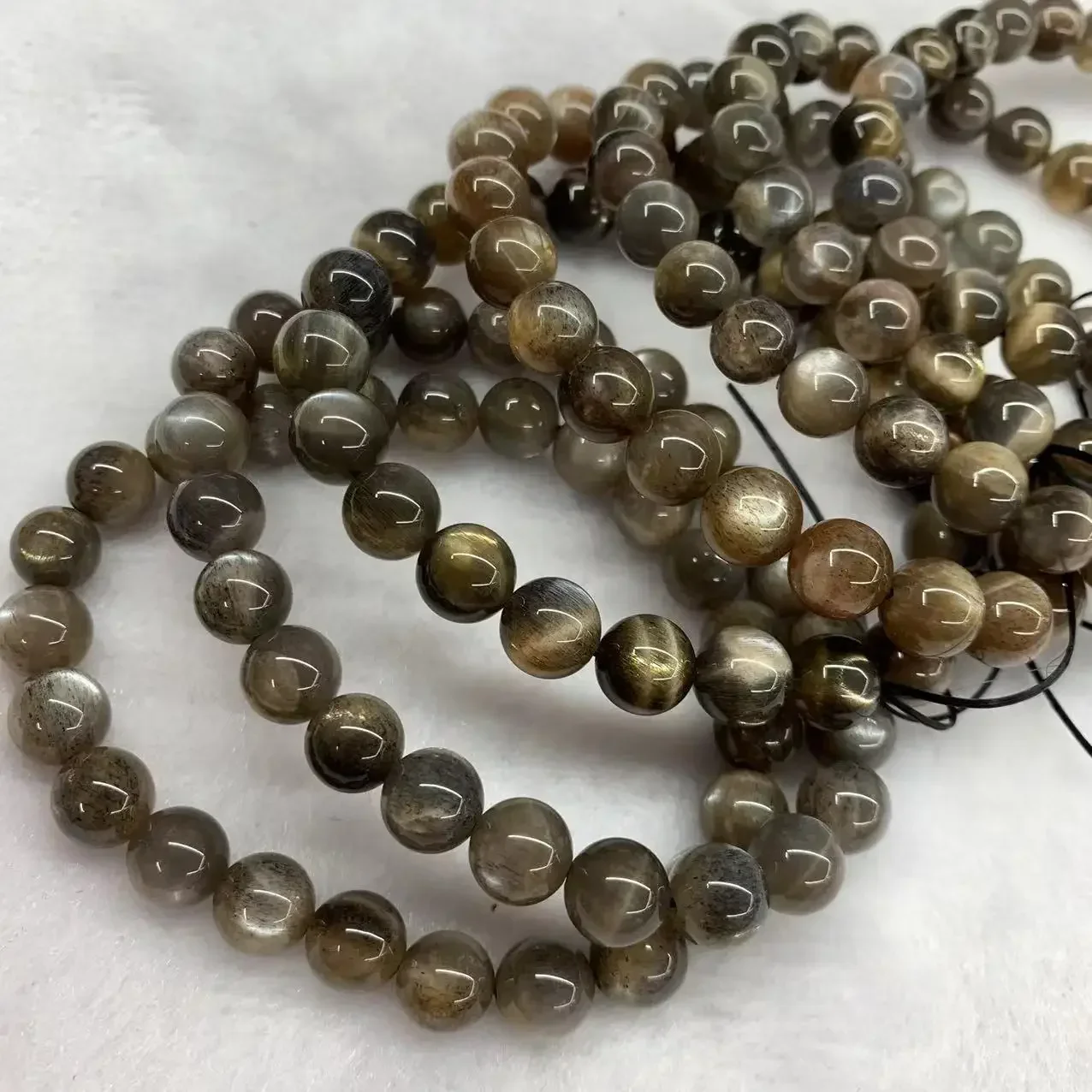 Natural Black Sunstone Moonstone Spacer Gem Charm Round Beads - Stretch Bracelet for Jewelry Making DIY Necklace Accessories