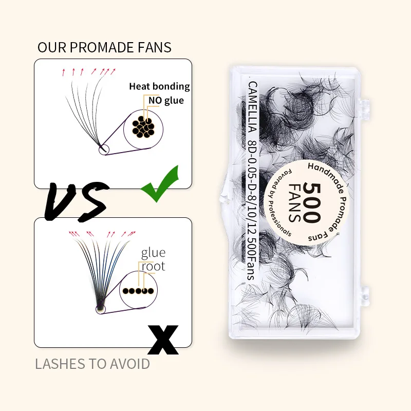 Blossom Camellia Premade Volume Lashes 500 Loose Promade Fans Soft Natural Russian Volume Faux Mink Camellia Eyelash Extension