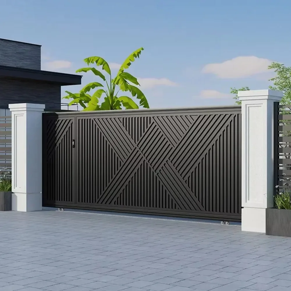 Powder Coating 6ft Tall Main Gate Designs Garden Privacy Aluminum Slat Fence Panels Electric Sliding Gate for House