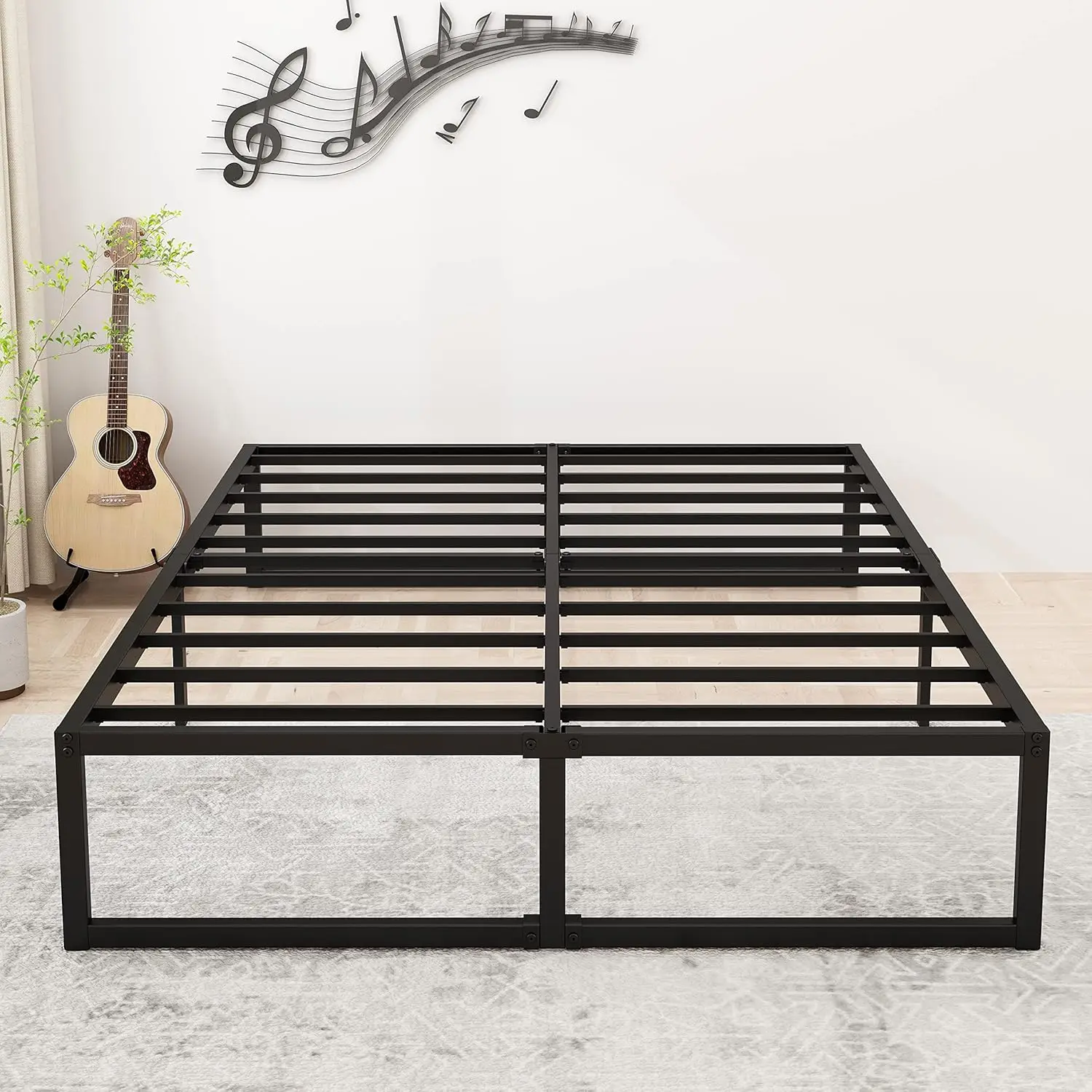 

16 Inch King Size Bed Frame, Heavy Duty Metal Platform with Steel Slats, No Box Spring Needed, Noise-Free, Easy Assembly, Black