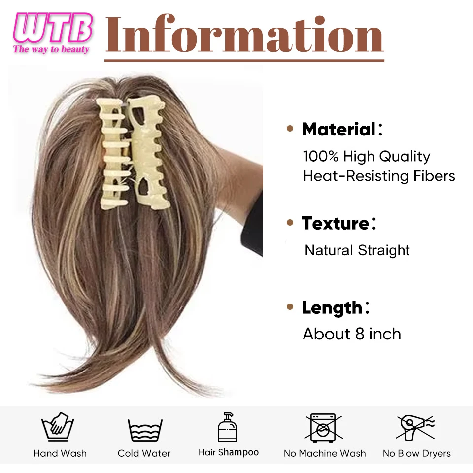 Synthetic Claw Clip in Straight Hair Bun 9 Inch Short Ponytail Extension Short Straight Wigs for Women Fake Heat-resistant hair
