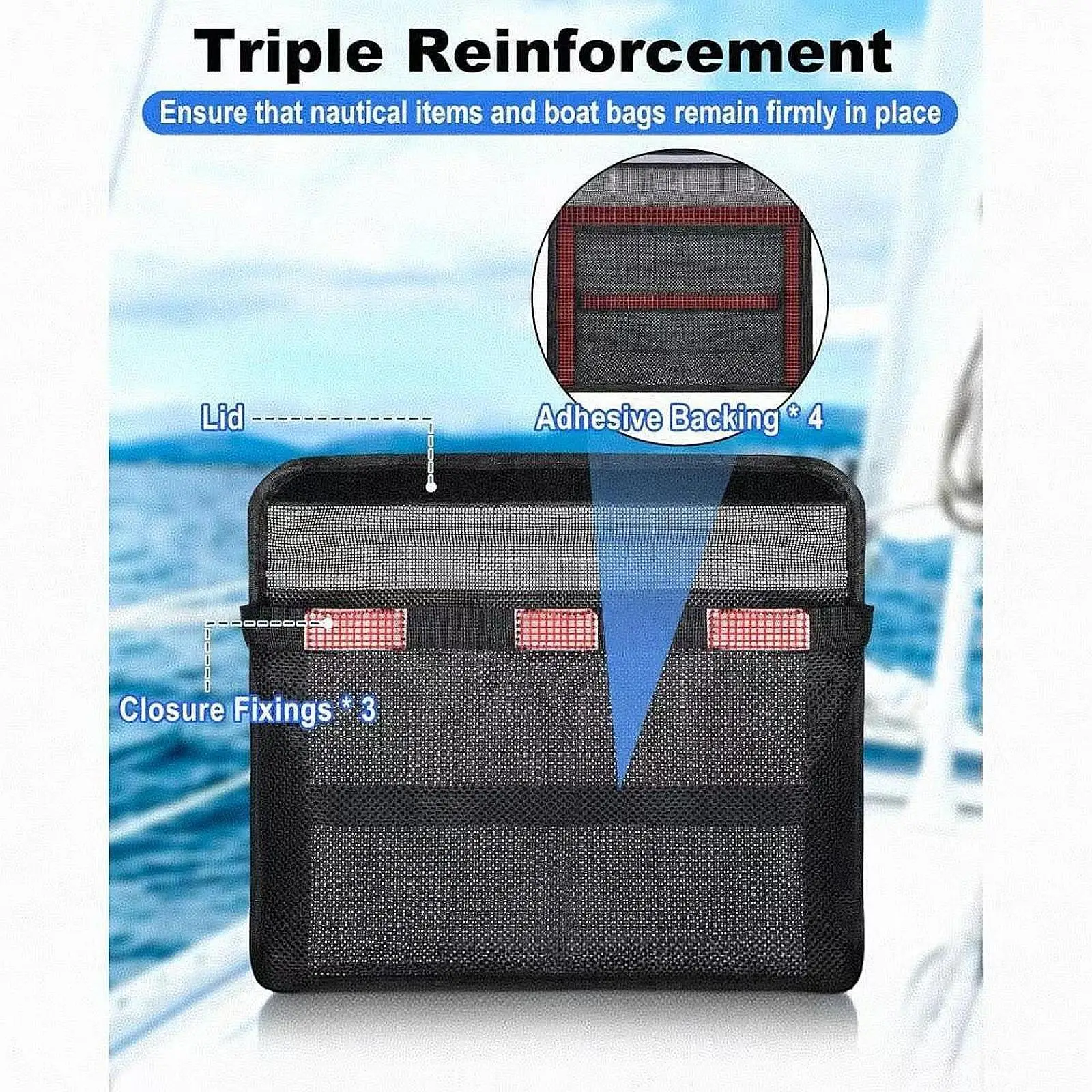 

Сумка для хранения лодок с крышкой, самоклеящаяся сетка на подложке, морской органайзер для принадлежностей для яхт и оборудования для катания на лодках