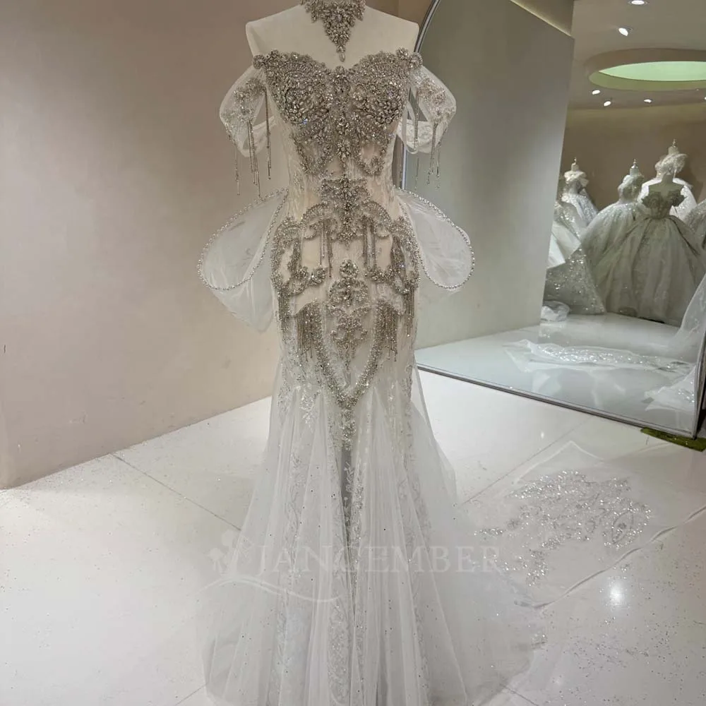 

Свадебное платье из органзы, полностью расшитое бисером, с пышной юбкой, силуэт «русалка», с короткими рукавами, с бахромой, индивидуальный пошив, Vestido De Novia