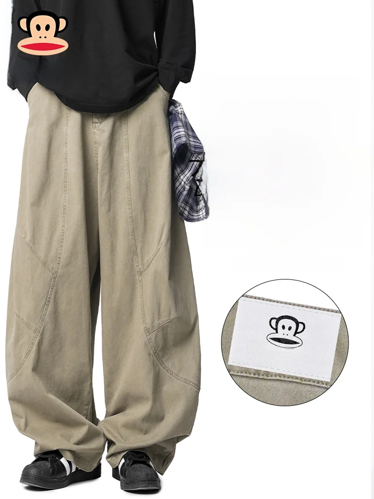 

PaulFrank Pure Cotton Men's Work Pants Spring New American Retro Loose Wide Leg Knife Pants Casual Straight Leg Trousers